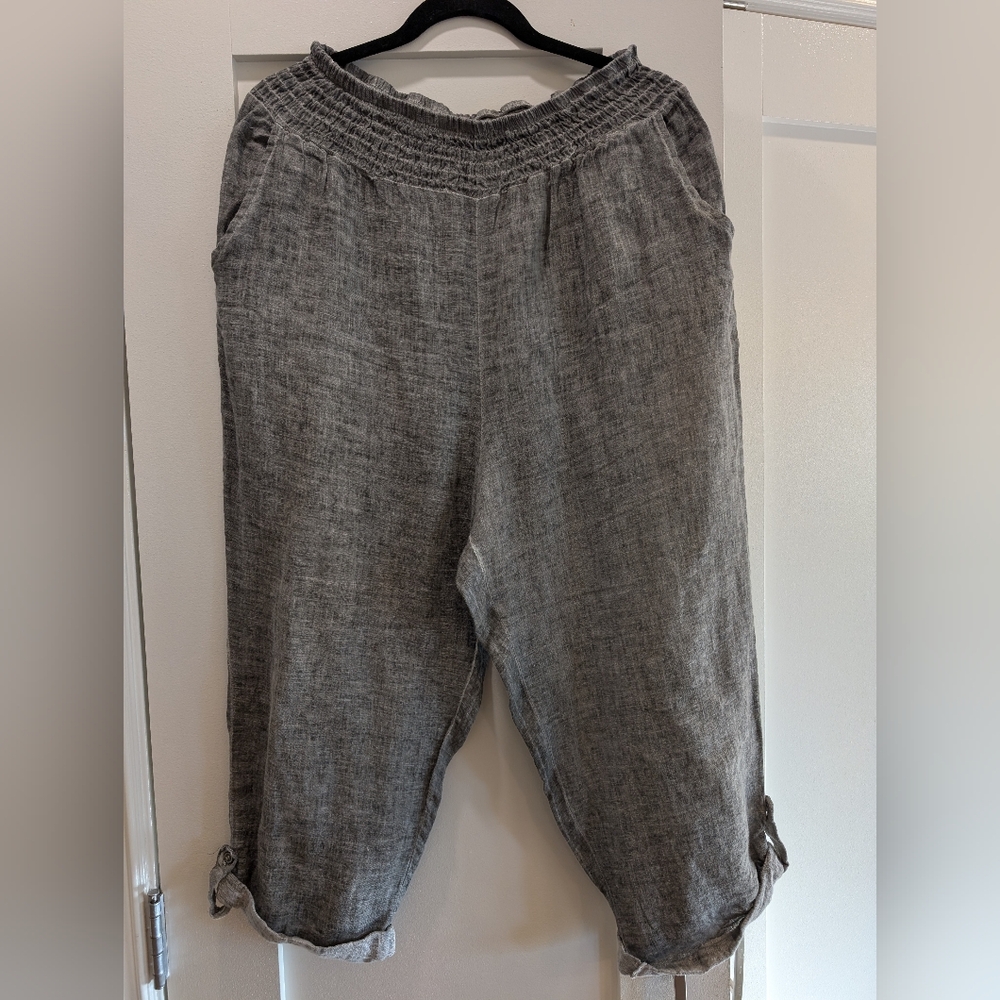 Caposhie 100% Linen Cropped Pants,L/XL
